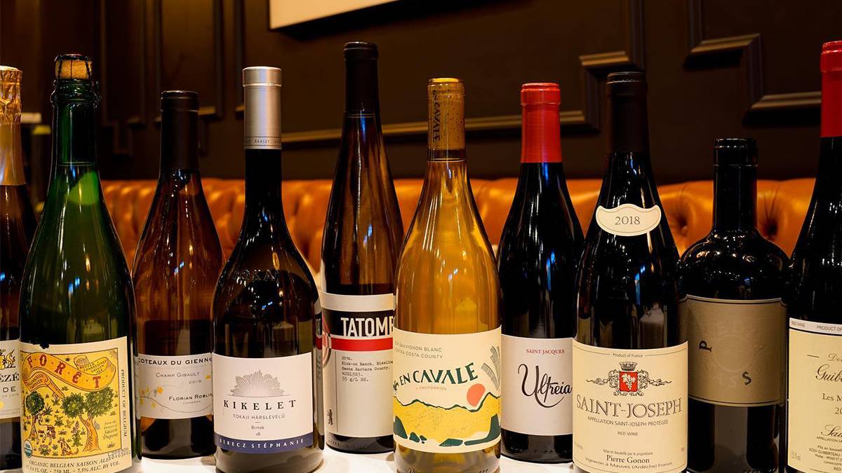 Close up photo of several different bottles of wine from Californios in San Francisco, California, USA